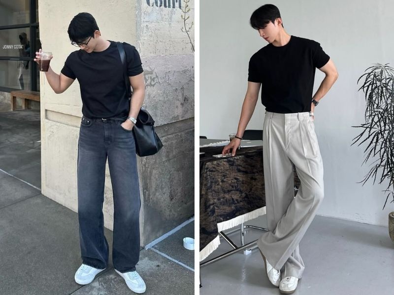 Áo thun nam mặc cùng quần ống suông