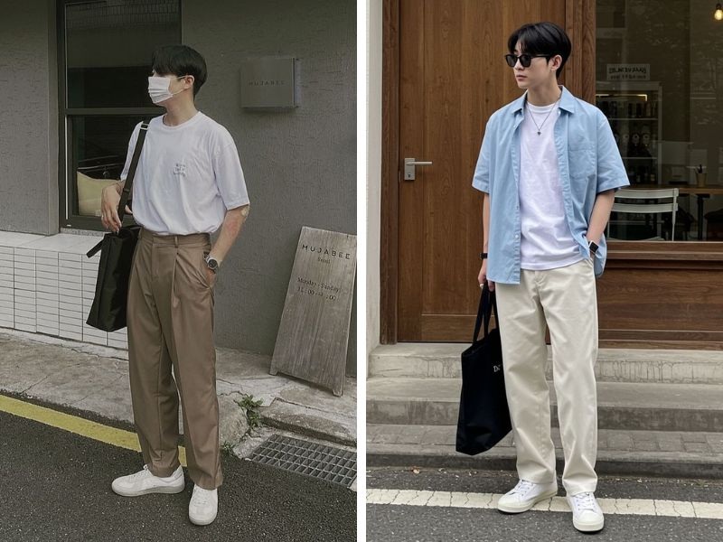 Áo thun nam với quần kaki
