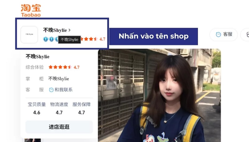 nhấn vào tên shop