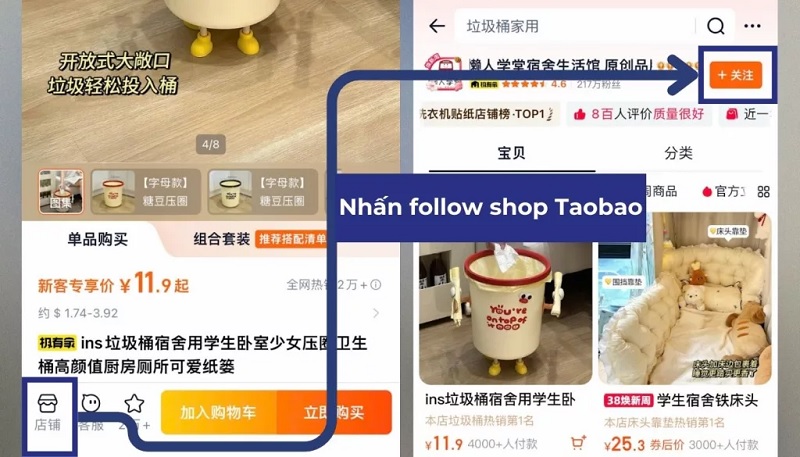 truy cập shop và nhấn follow